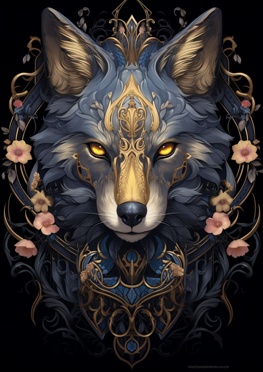 Blue Gold Wolf Diamond Art Kit