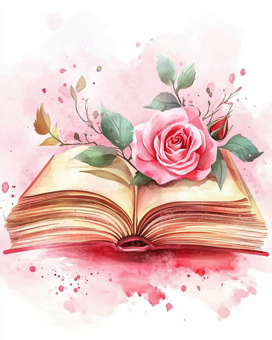 Pink Rose Watercolor And Book Diamond Art Kit