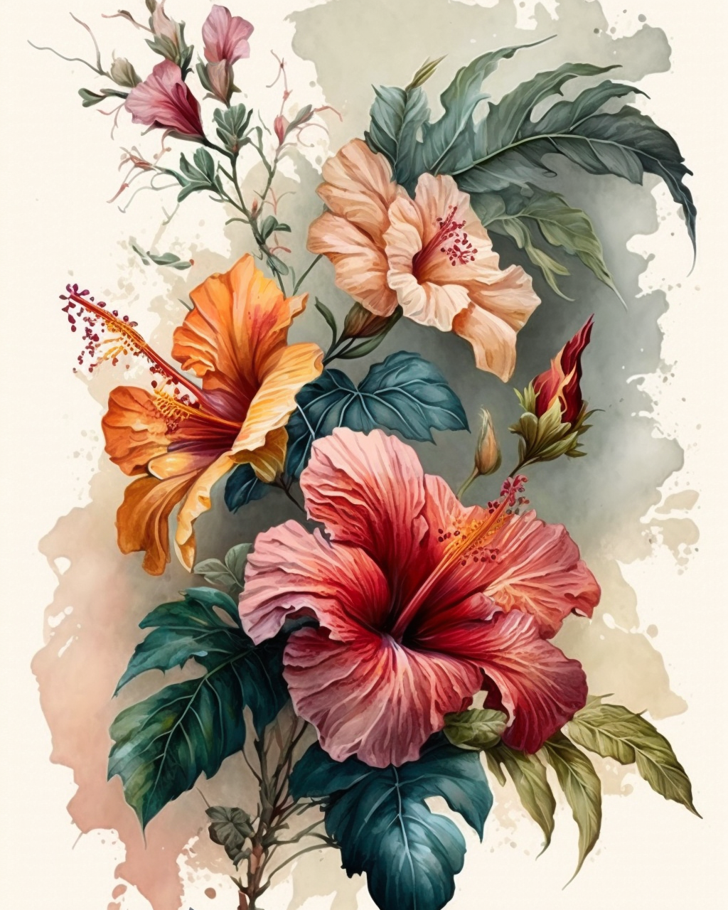 Orangered Hibiscus Diamond Art Kit