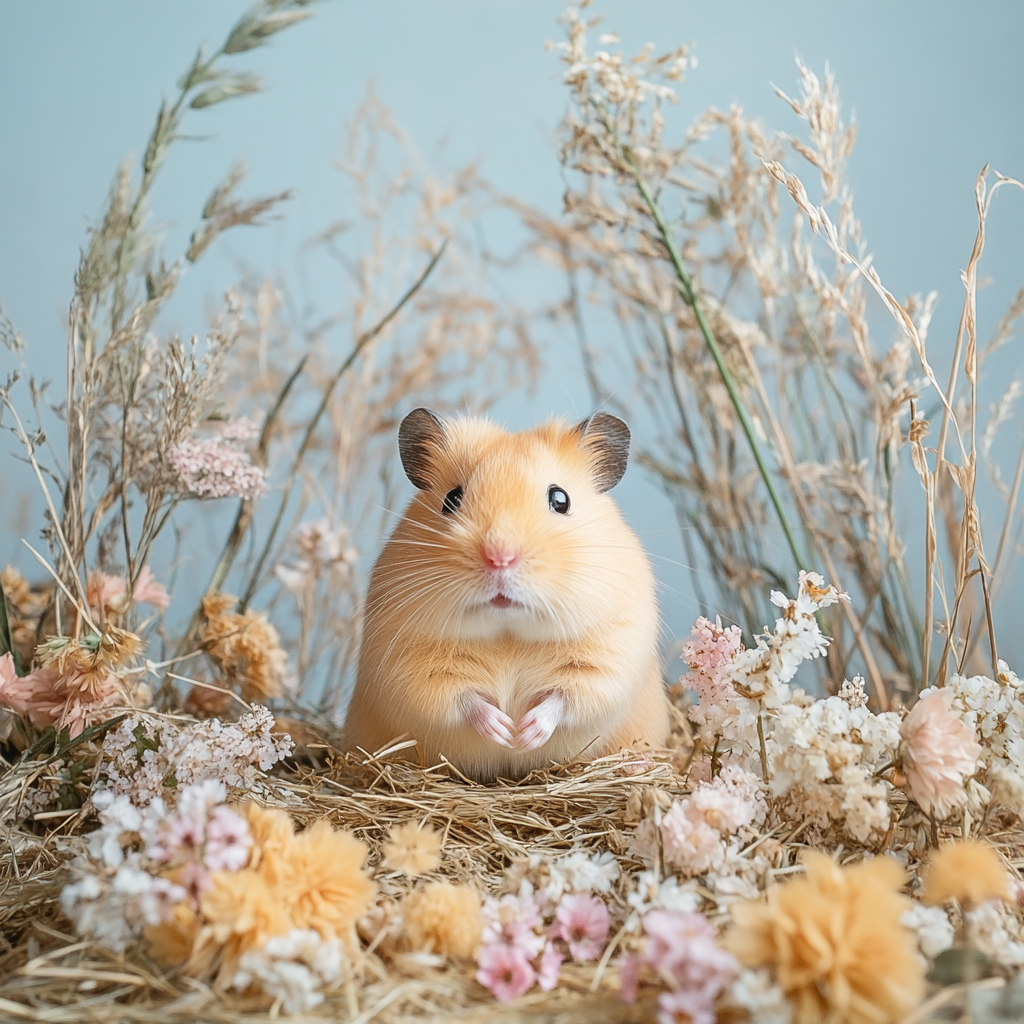 Pink Yellow Flower Hamster Diamond Art Kit