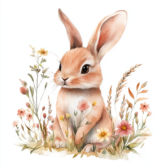 Watercolor Brown Bunny Flowers Diamond Art Kit