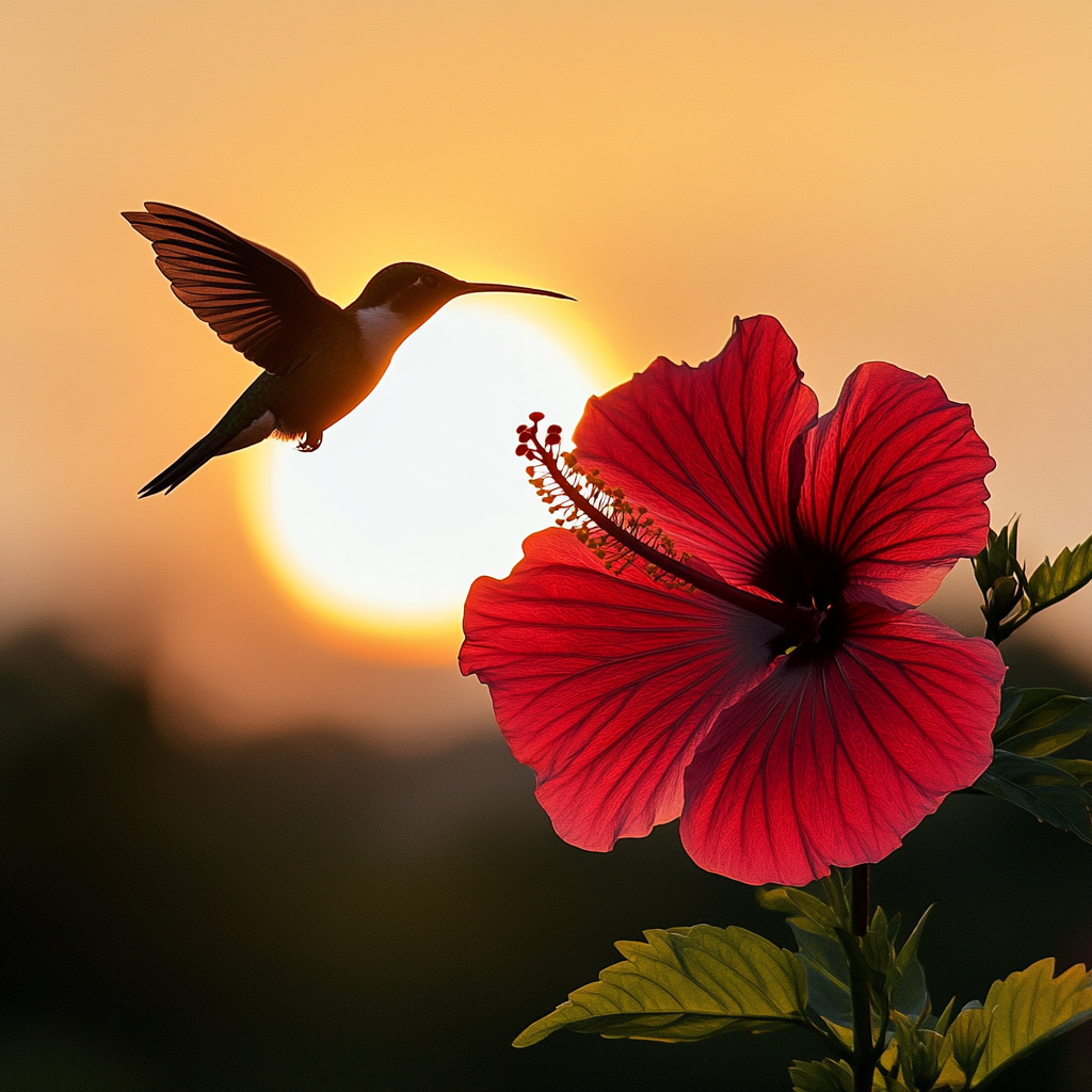 Red Hibiscus Hummingbird Diamond Art Kit