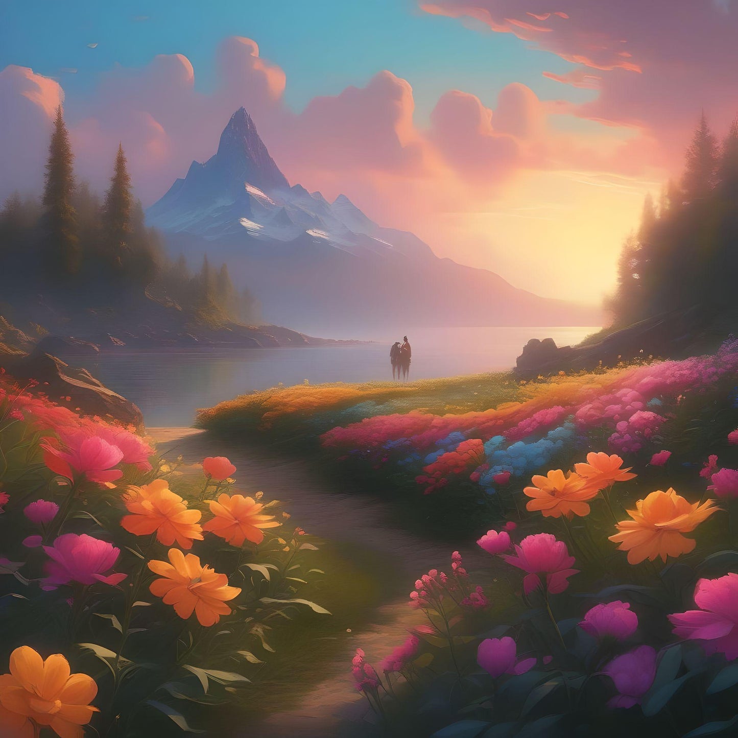 Flowers By The Mountain Diamond Art Kit