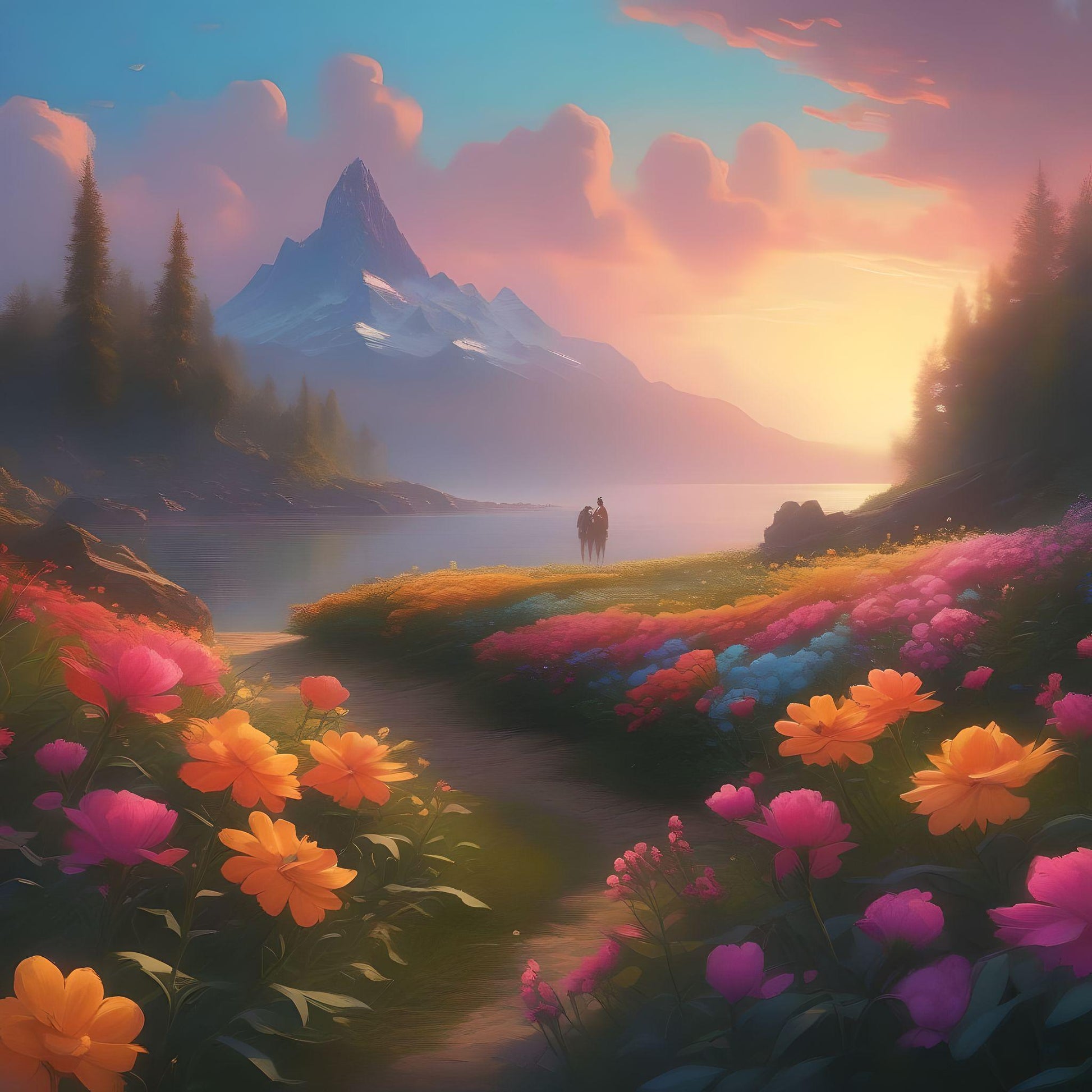 Flowers By The Mountain Diamond Art Kit