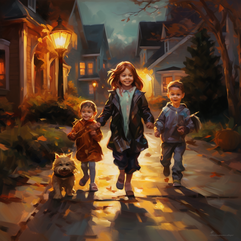 Three Children Dog Street Diamond Art Kit