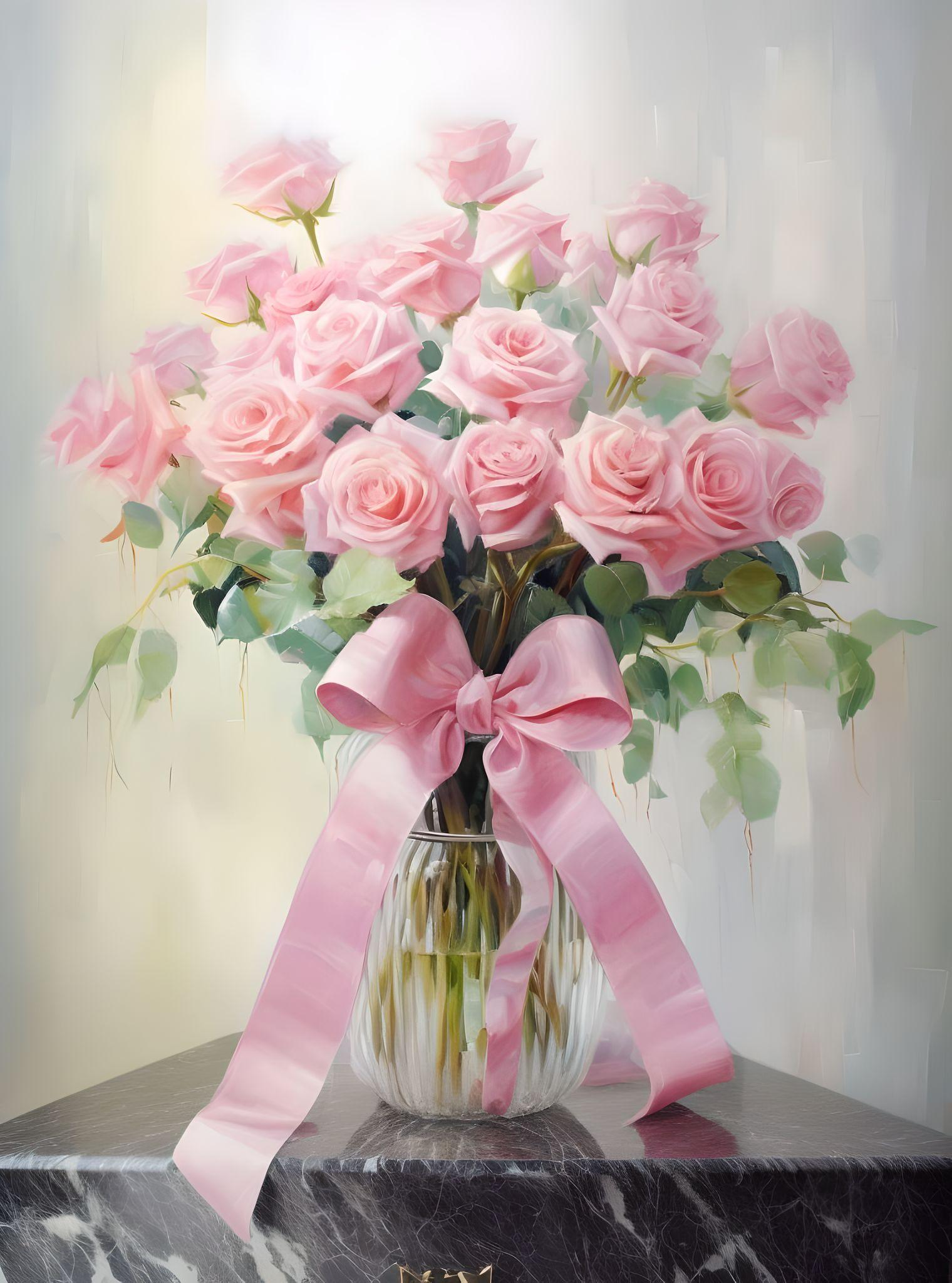 Light Pink Bow And Roses Diamond Art Kit