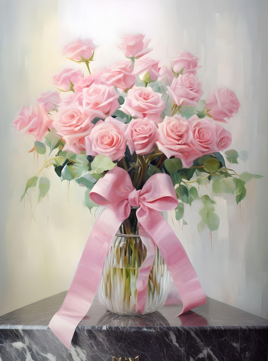 Light Pink Bow And Roses Diamond Art Kit