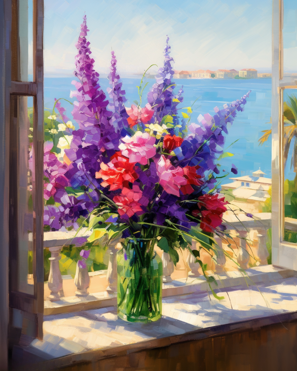 Open Window Colorful Flowers Diamond Art Kit