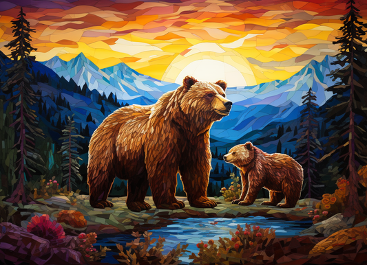 Blue Mountain Abstract Bears Diamond Art Kit