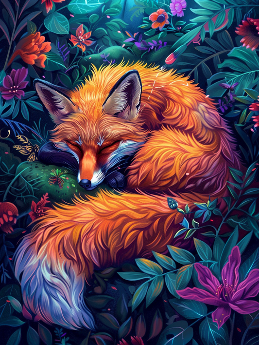 Fox Sleeping In Flowers Diamond Art Kit