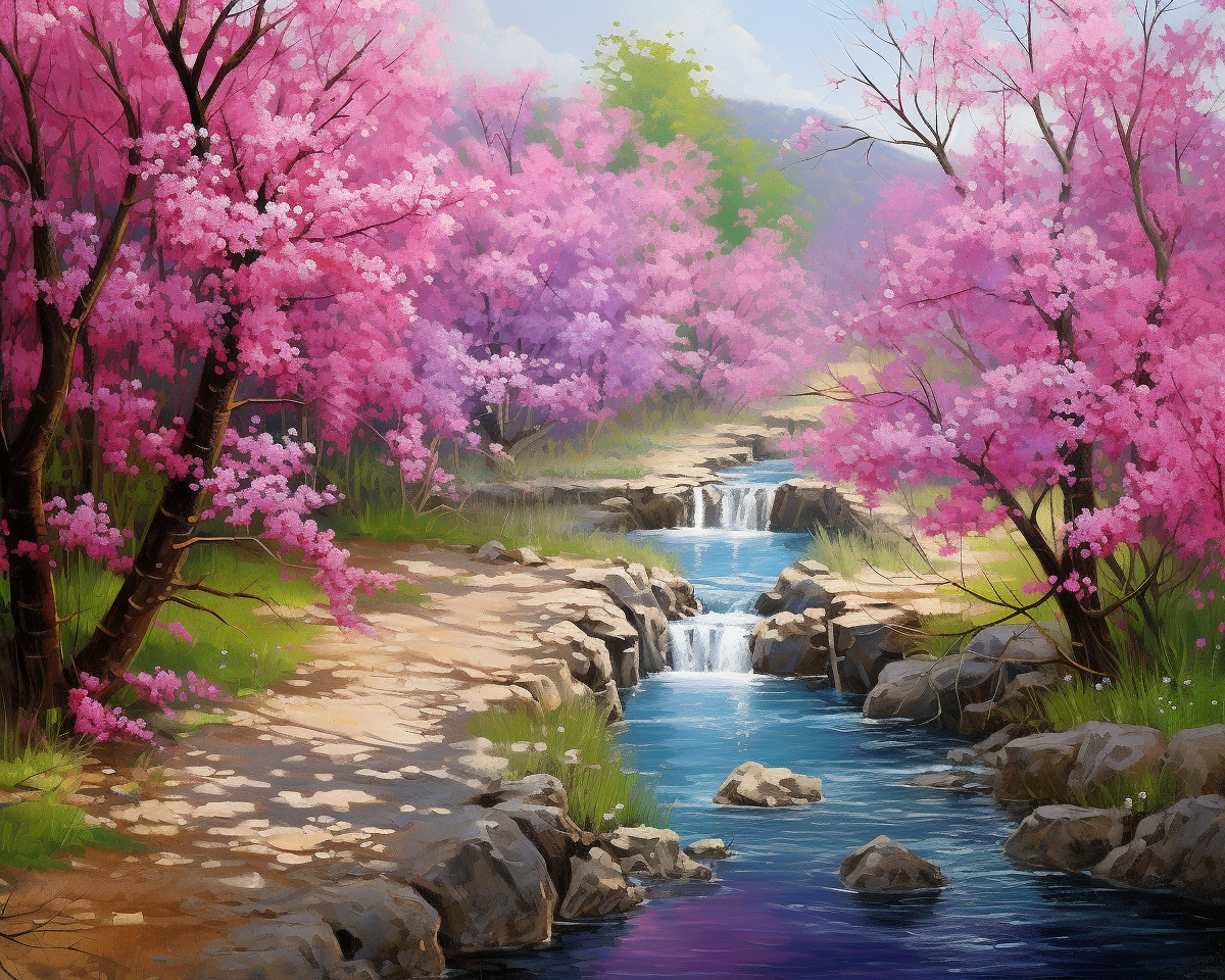 Rocks In The River Cherry Blossoms Diamond Art Kit