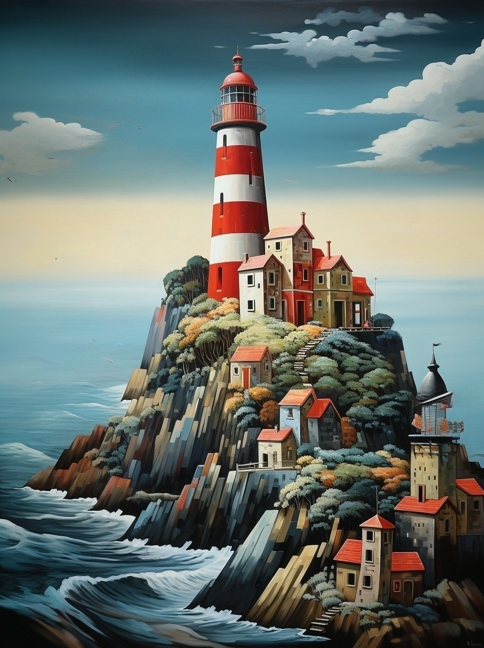 Red Striped Lighthouse Village 1 Diamond Art Kit