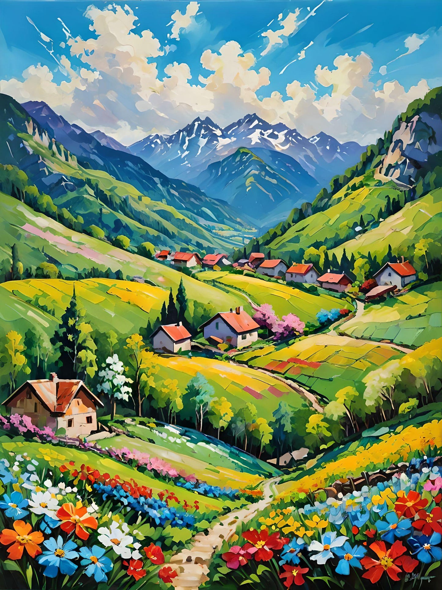 Homes Mountainside Town Diamond Art Kit