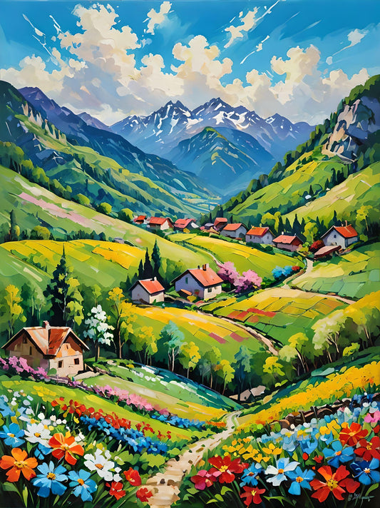 Homes Mountainside Town Diamond Art Kit