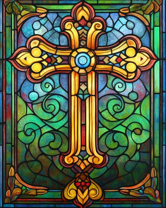 Blue Center Golden Cross Abstract Diamond Art Kit