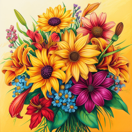 Five Yellow Flower Bouquet Diamond Art Kit