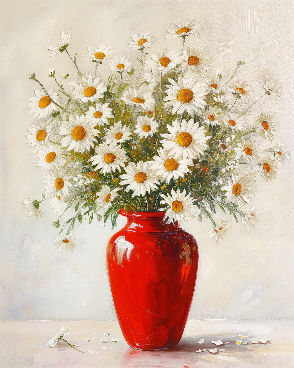 Red Vase White Daisies Diamond Art Kit