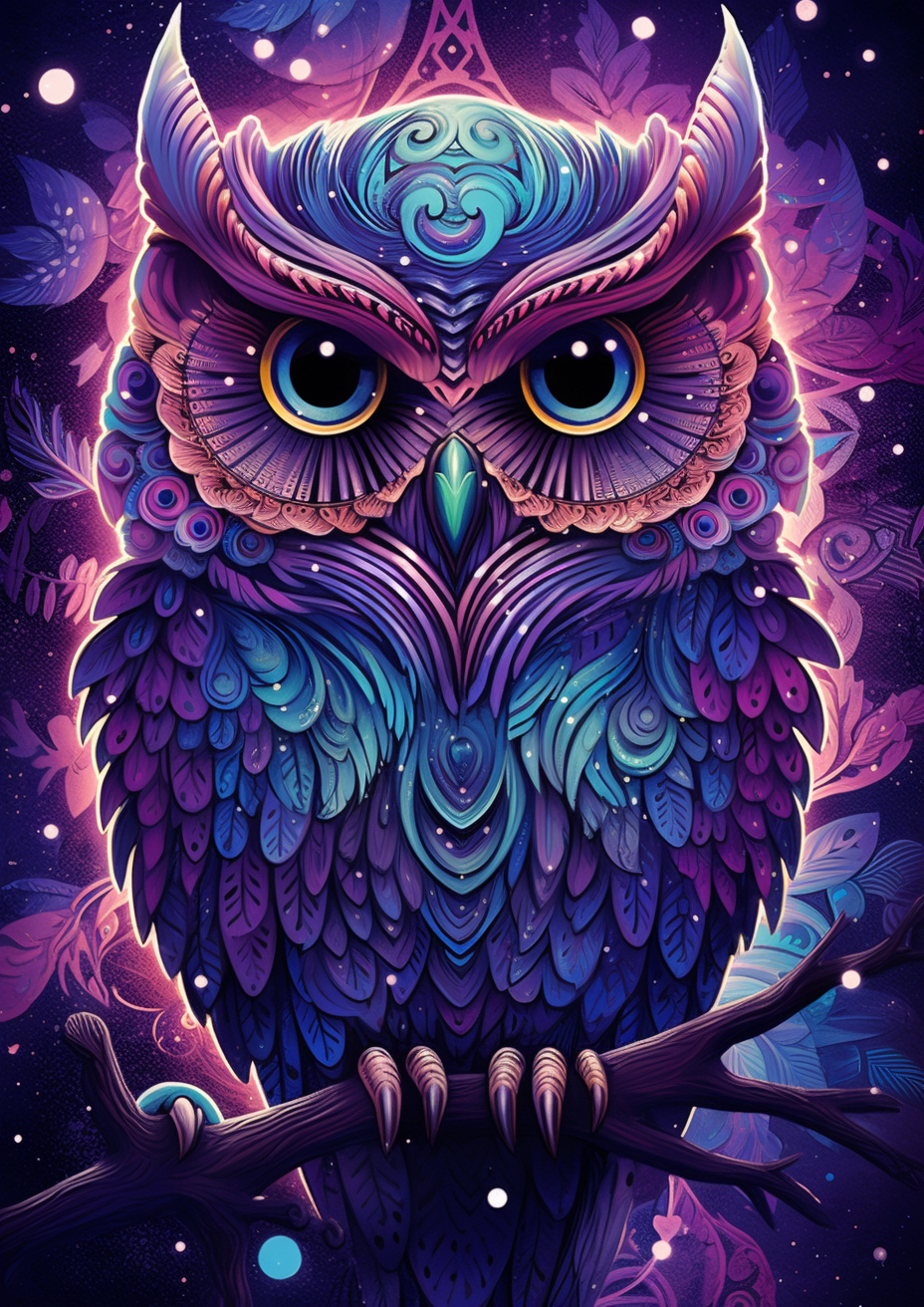 Glowing Pink Abstract Owl Diamond Art Kit