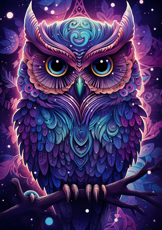 Glowing Pink Abstract Owl Diamond Art Kit