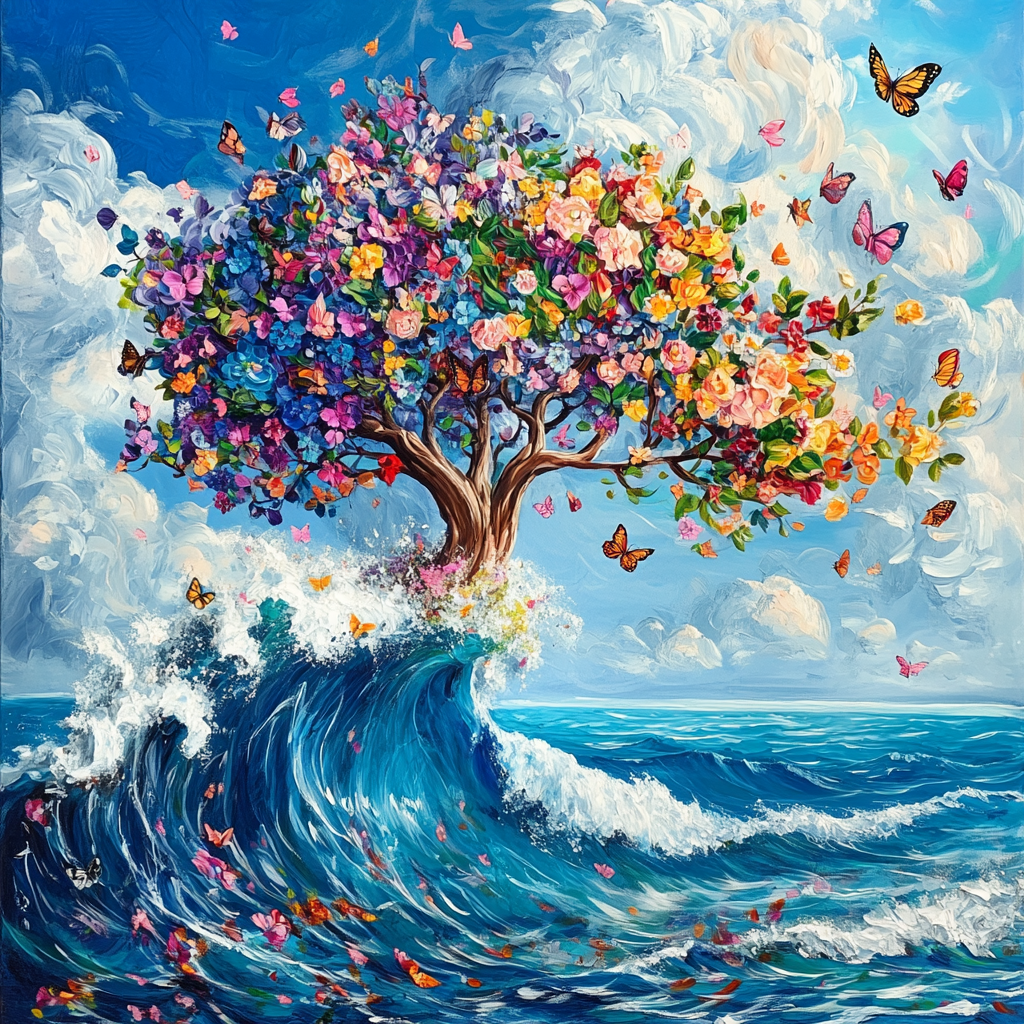 Crashing Waves Tree Of Flower Diamond Art Kit