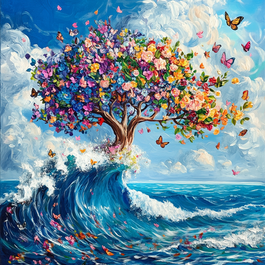 Crashing Waves Tree Of Flower Diamond Art Kit