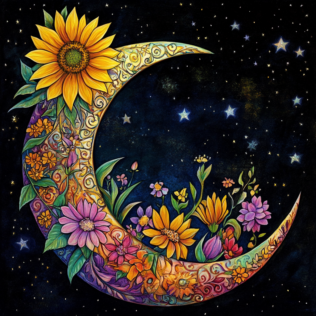 Sunflower Crescent Moon Diamond Art Kit