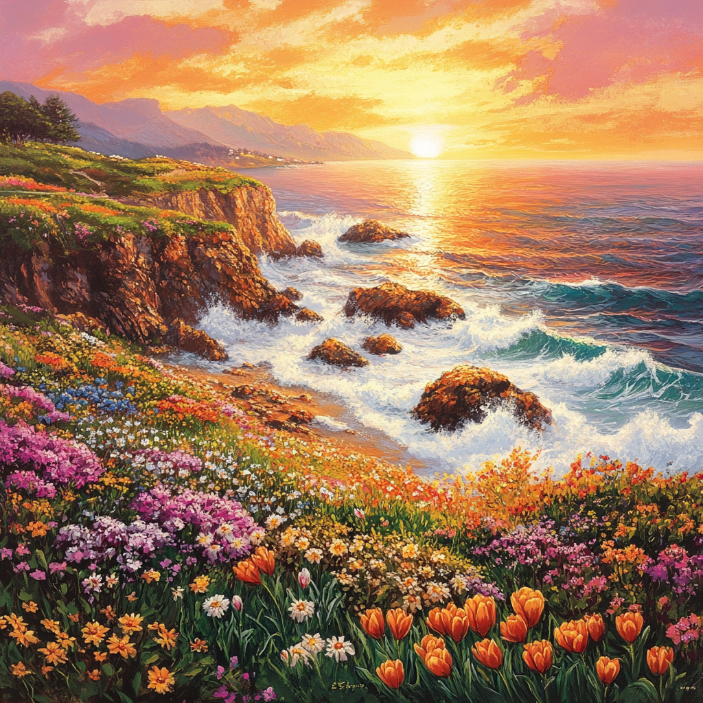 Flower Covered Sea Cliffs Diamond Art Kit