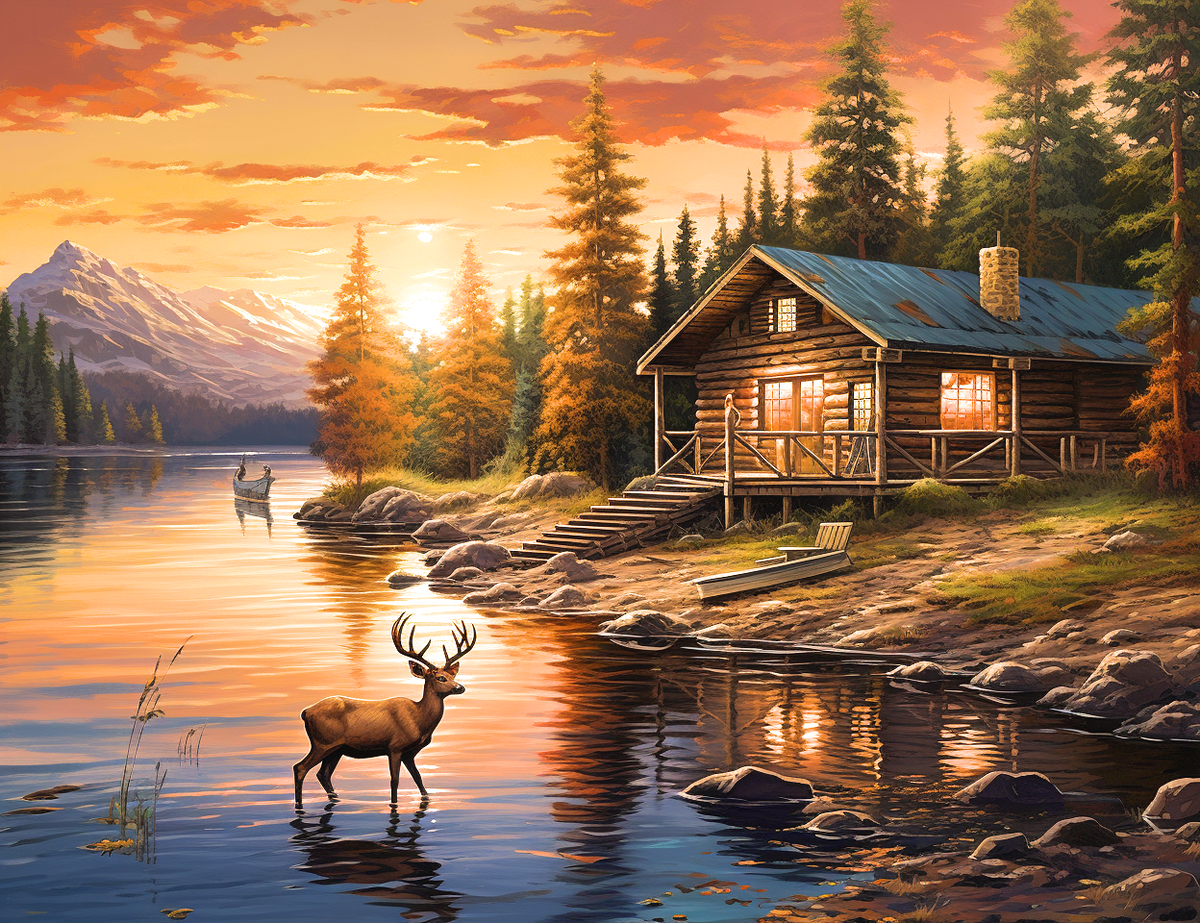 Log Cabin Buck Diamond Art Kit