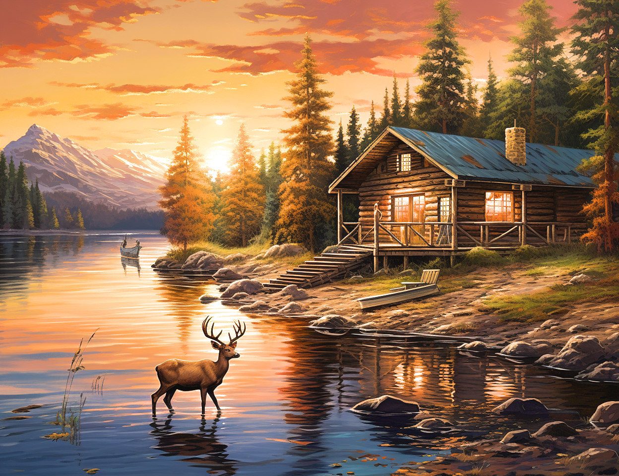 Log Cabin Buck Diamond Art Kit