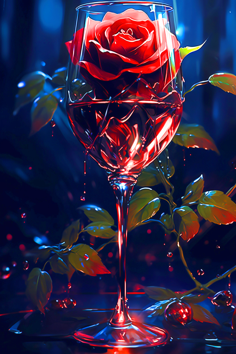 Dark Red Rose Wine Glass Diamond Art Kit
