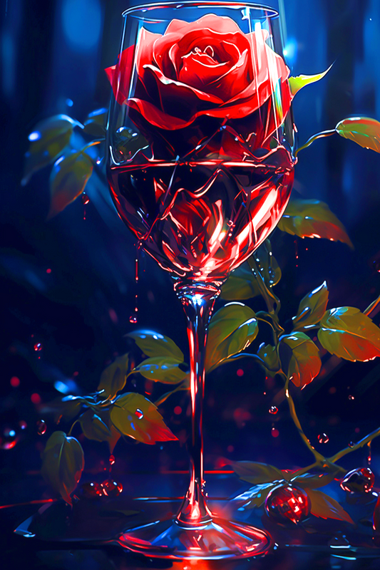 Dark Red Rose Wine Glass Diamond Art Kit