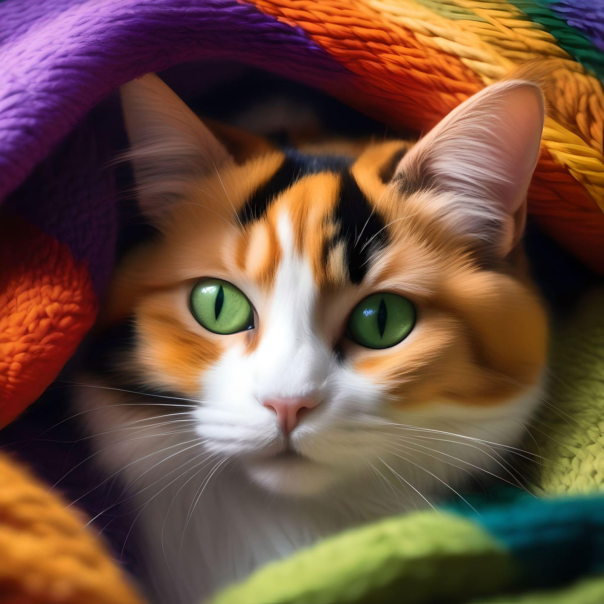 Green Eye Calico Cat Blanket Diamond Art Kit