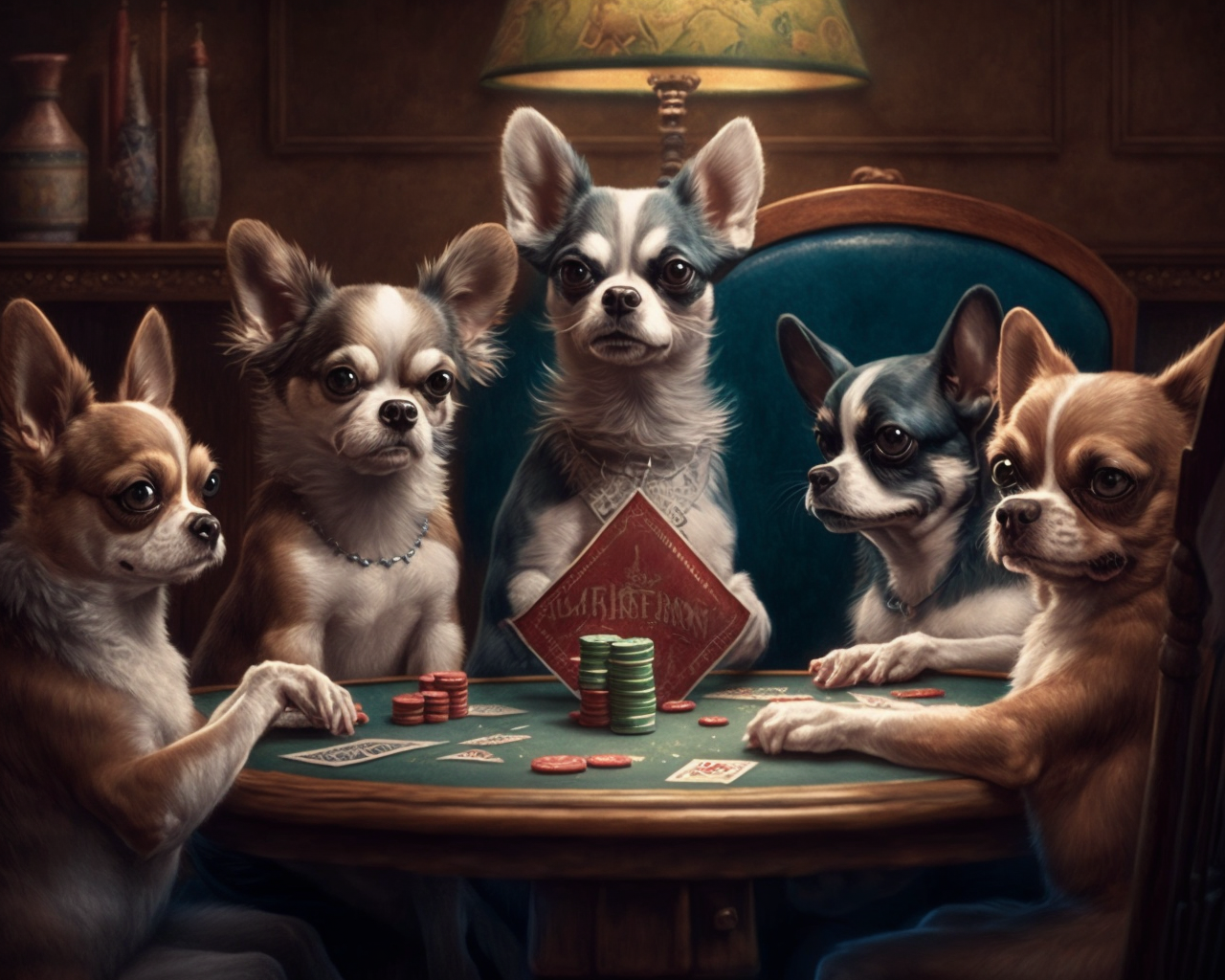Five Chihuahuas Poker Game Diamond Art Kit