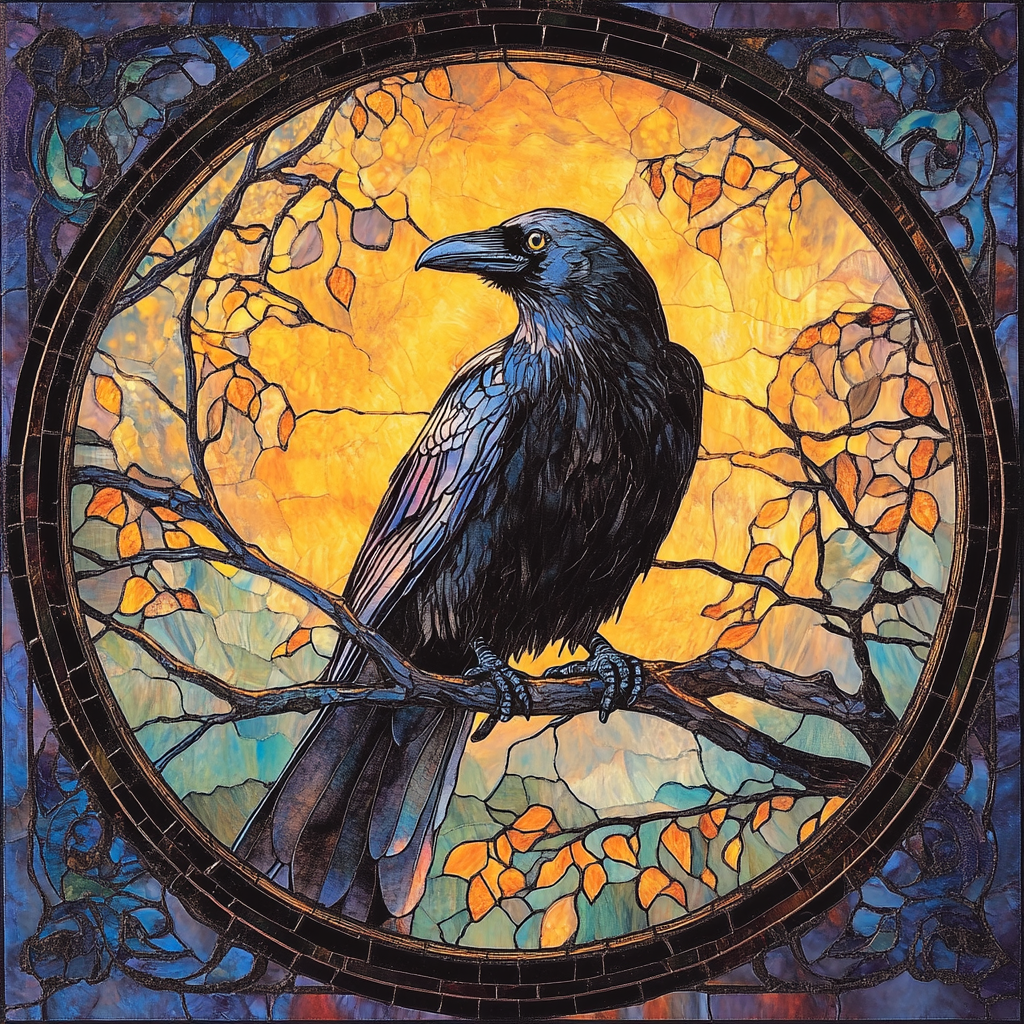 Abstract Raven And Branches Circle Diamond Art Kit