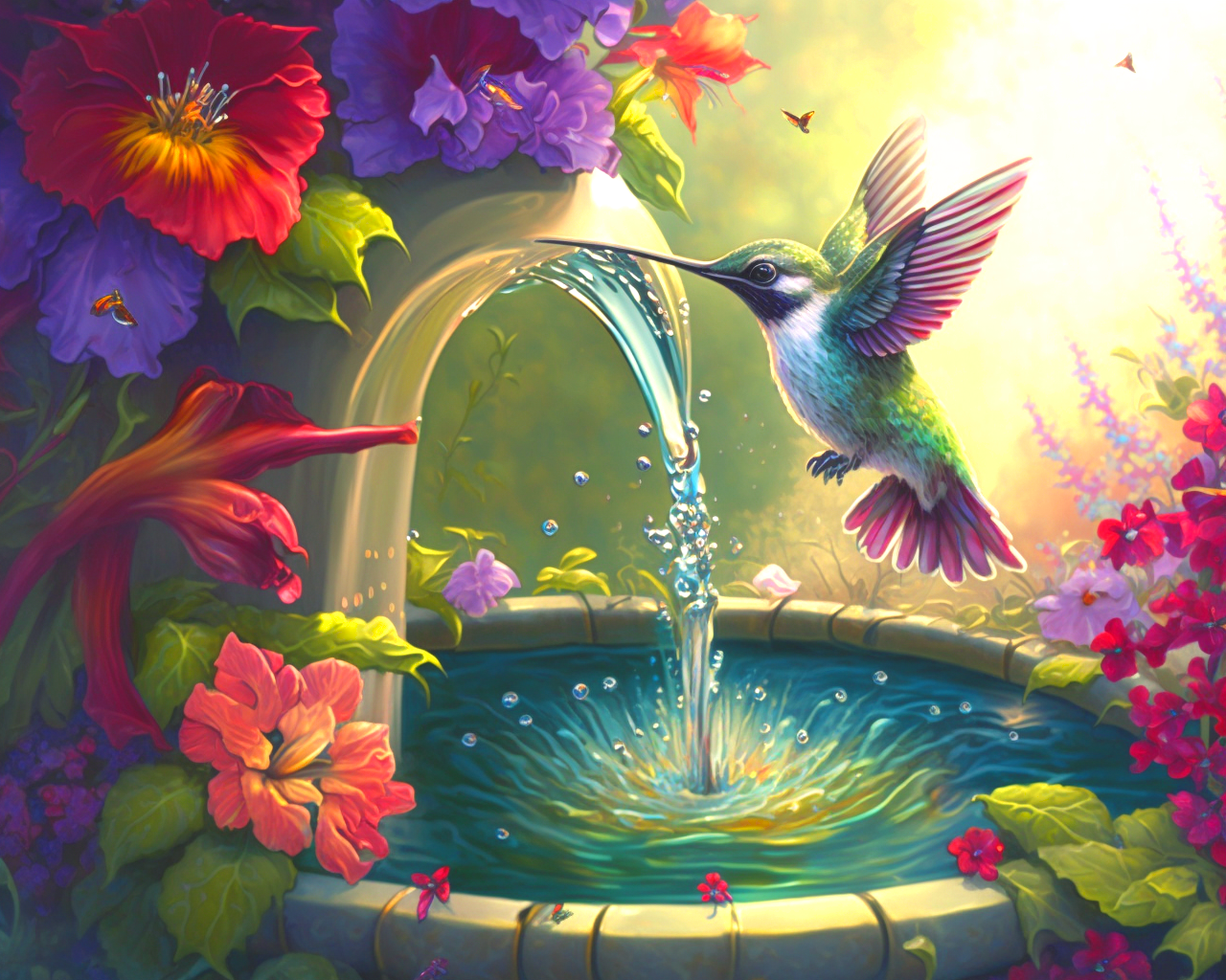 Hummingbird Water Fountain Diamond Art Kit