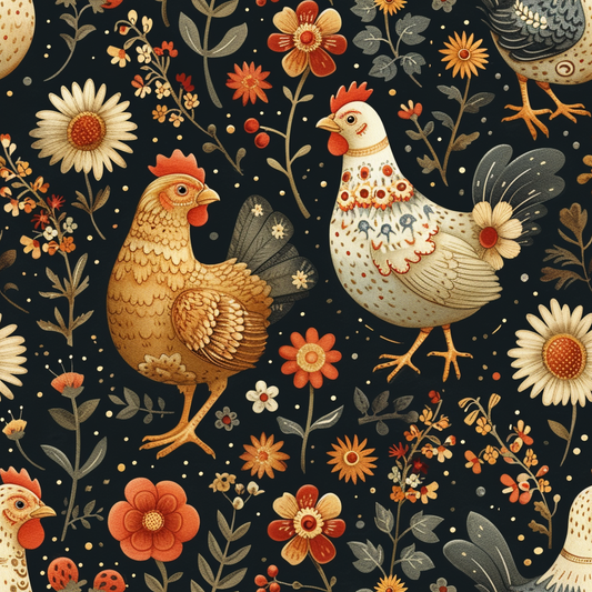 Two Abstract Chickens And Flowers Diamond Art Kit