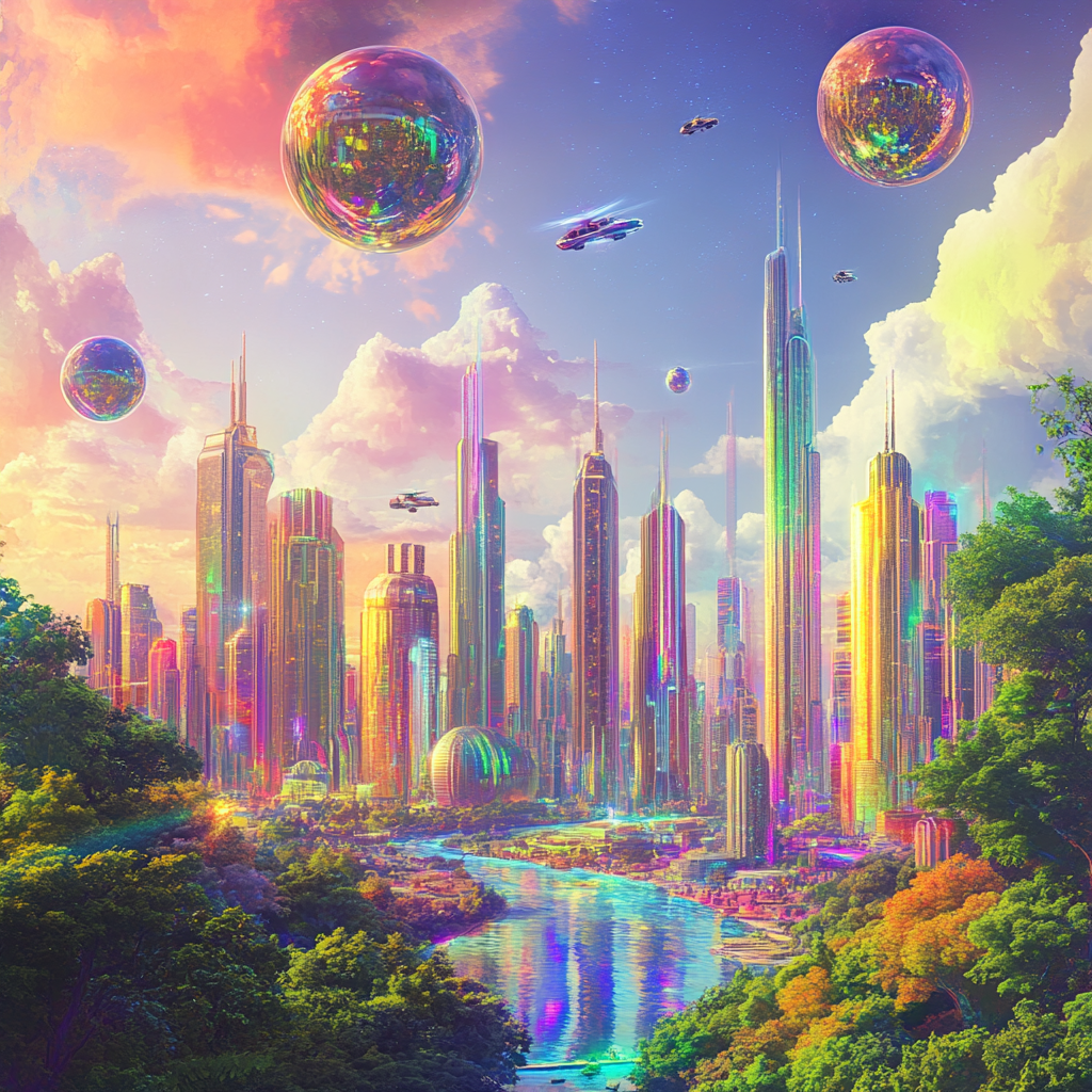 Shimmering Water Futuristic City Diamond Art Kit