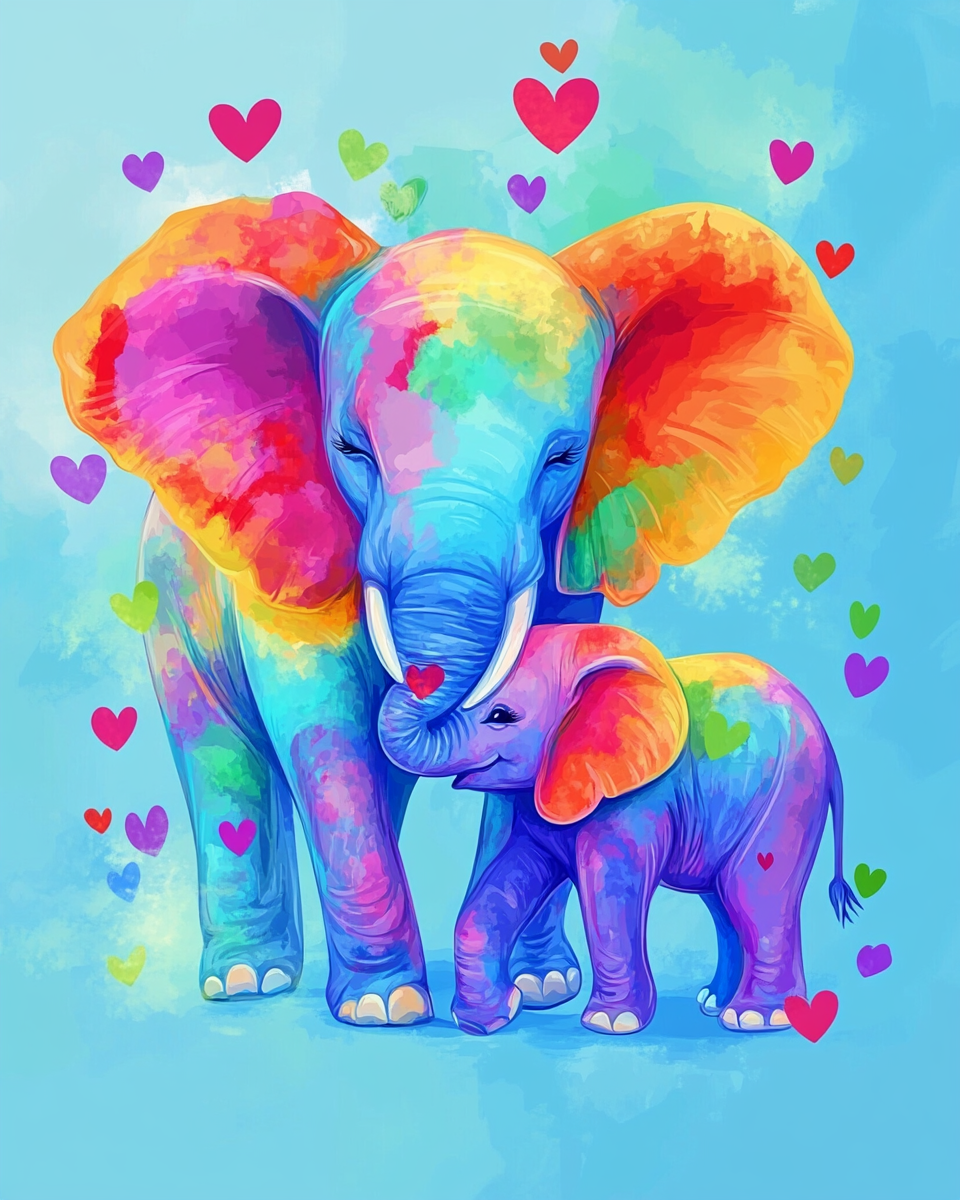 Colorful Elephants And Hearts Diamond Art Kit