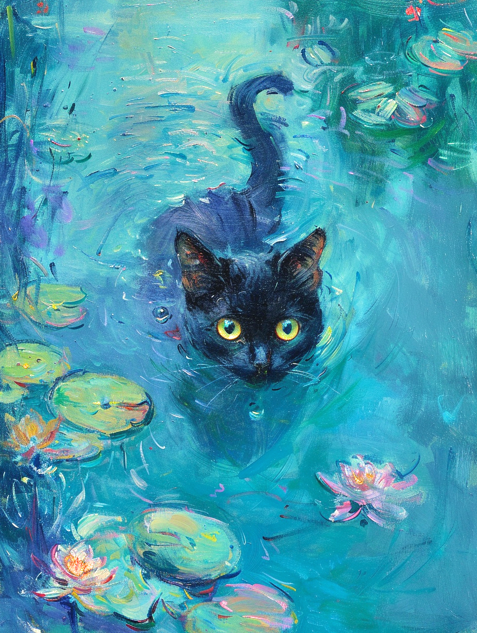 Black Cat Swimming Diamond Art Kit