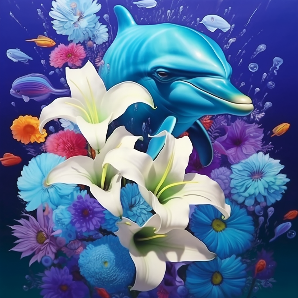 White Lilies Dolphin Diamond Art Kit
