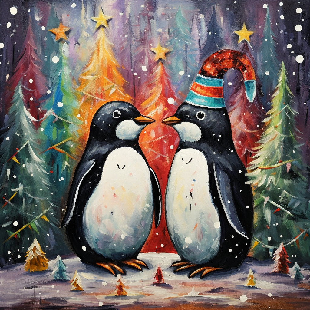 Funny Hat Penguin Christmas Trees Diamond Art Kit