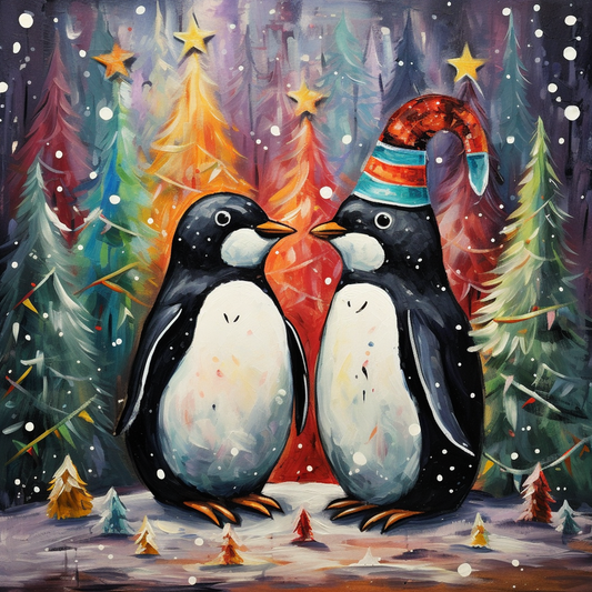 Funny Hat Penguin Christmas Trees Diamond Art Kit