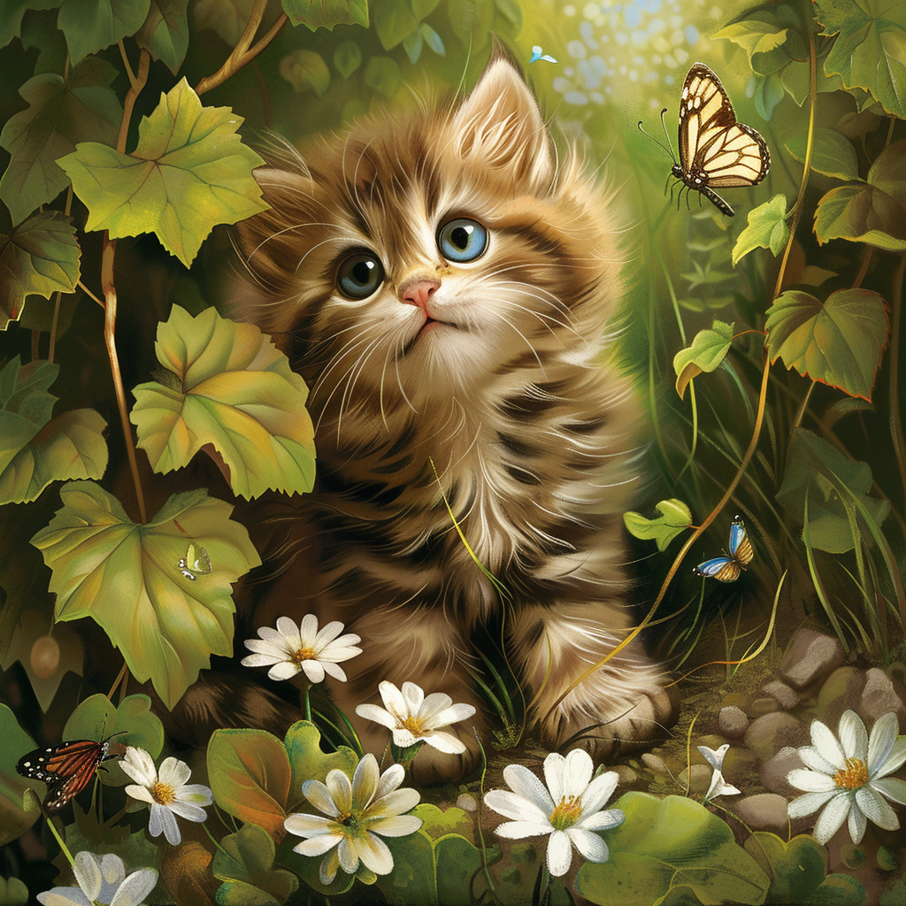 Blue Eyed Kitten And Butterfly Diamond Art Kit