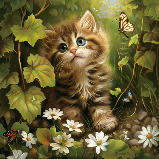 Blue Eyed Kitten And Butterfly Diamond Art Kit