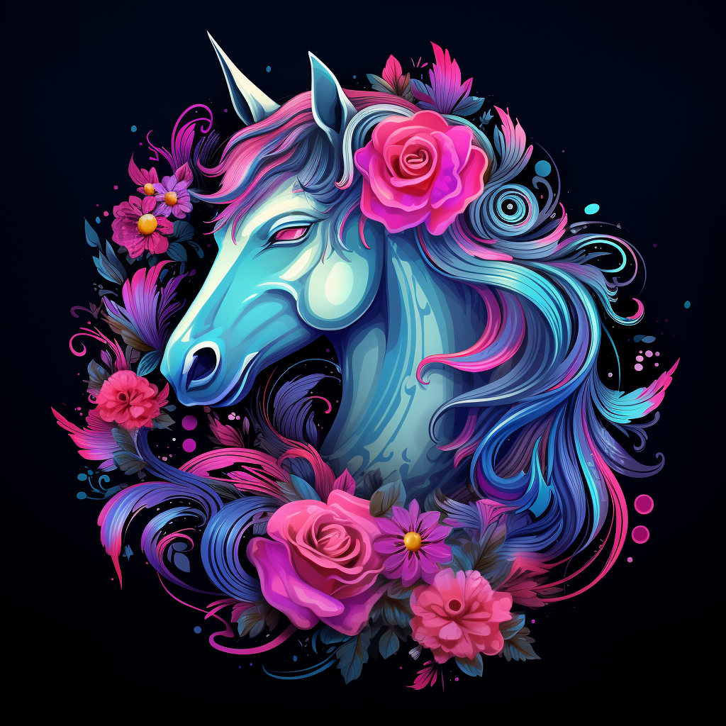 Bright Teal Horse In Flowers Diamond Art Kit
