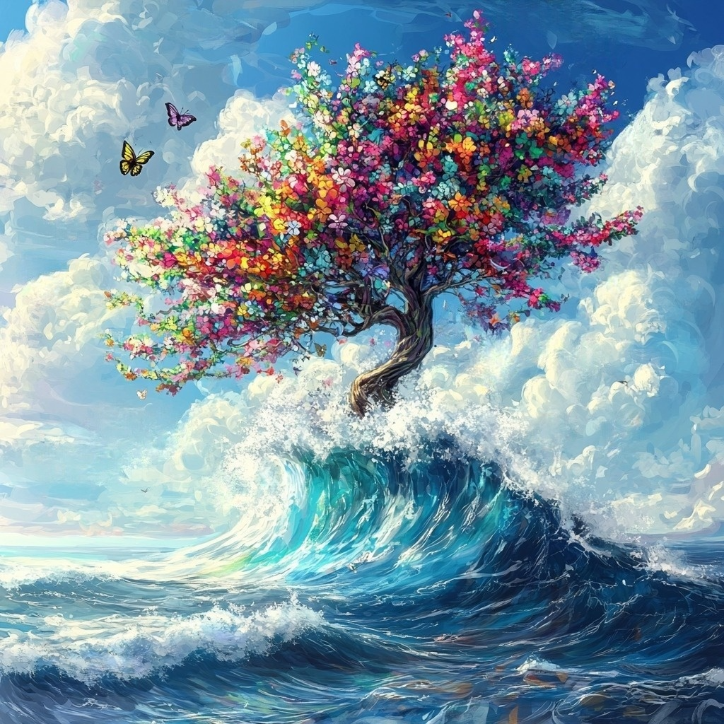 Colorful Tree In The Waves Diamond Art Kit