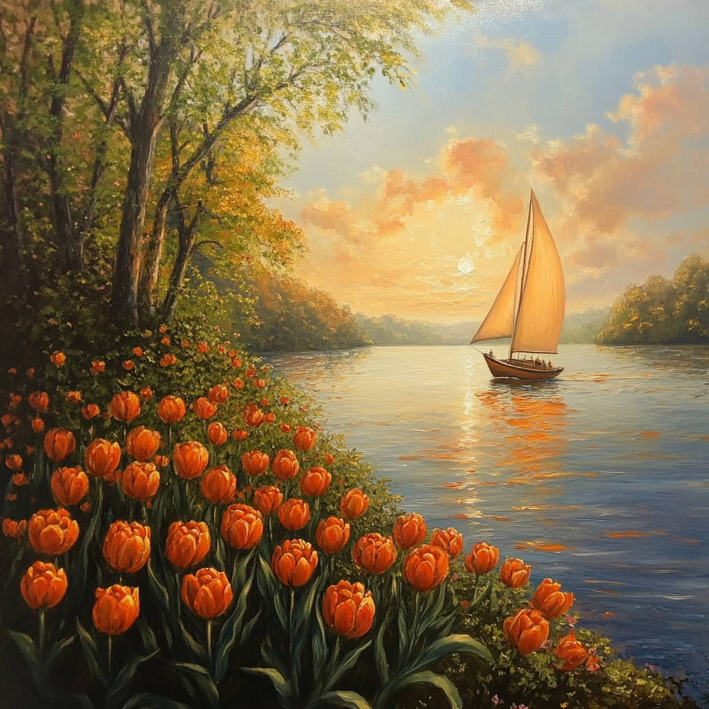 Darkorange Tulips Sailboat Diamond Art Kit