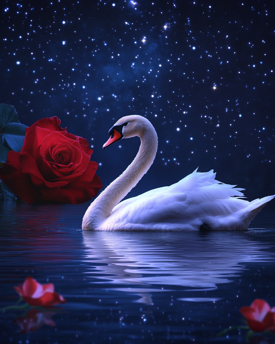 Large Red Rose And Swan Diamond Art Kit