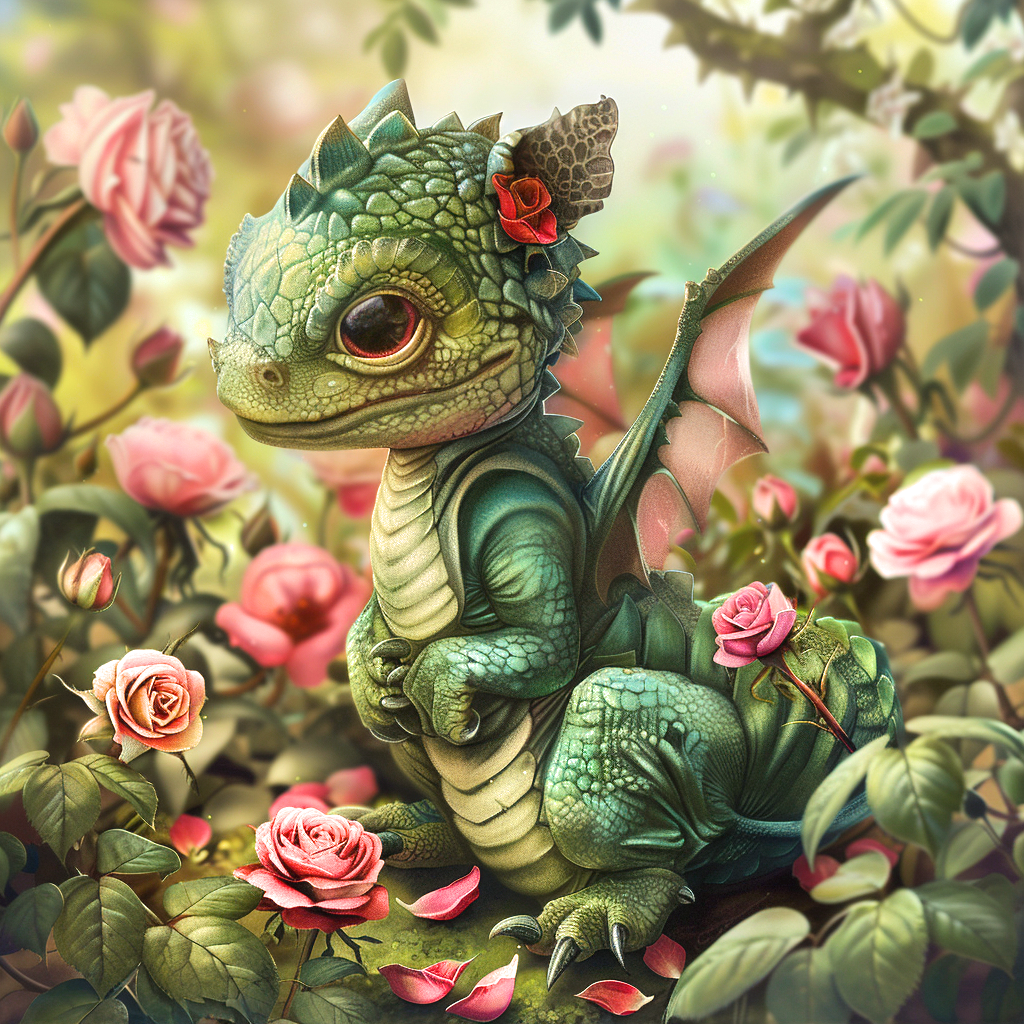 Green Baby Dragon Rose Garden Diamond Art Kit