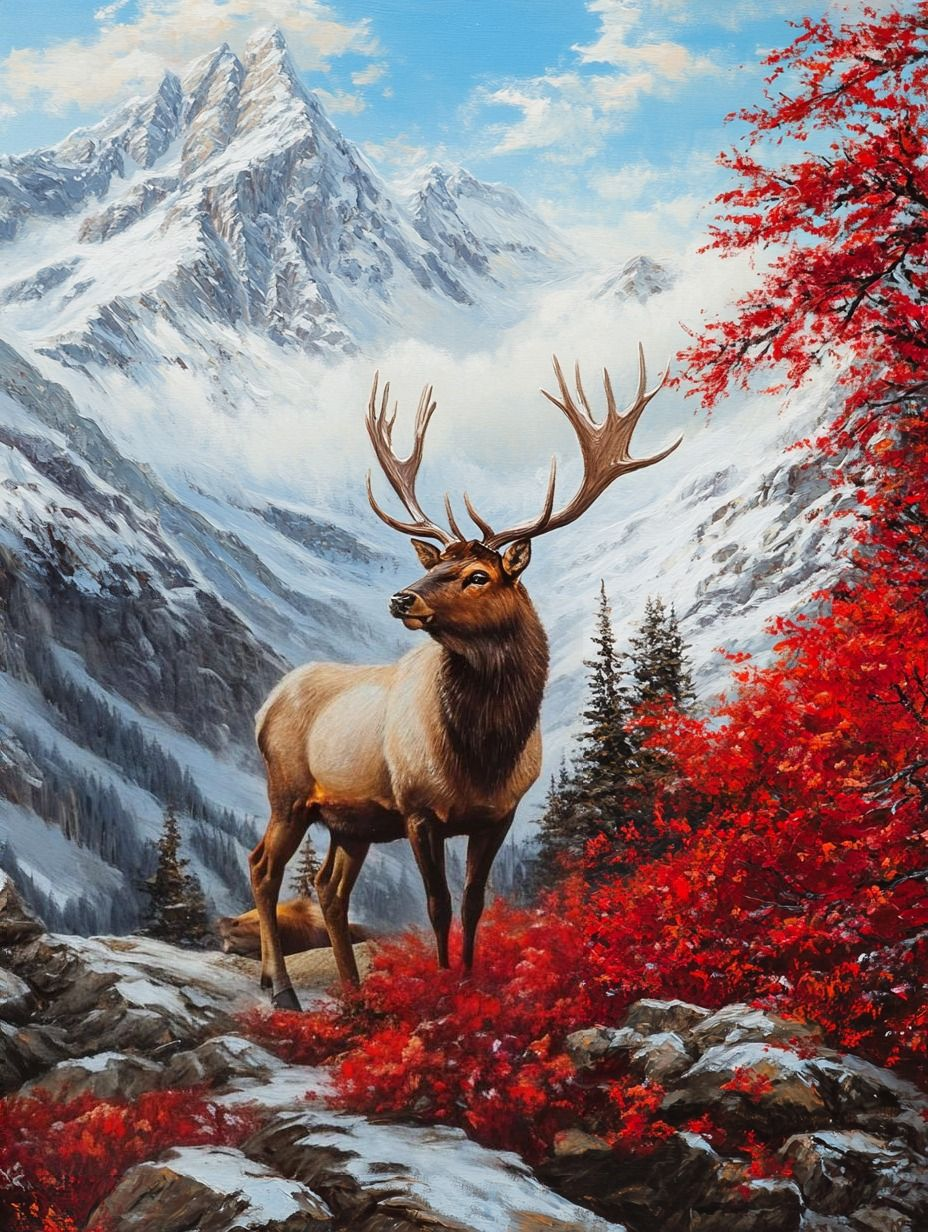 Red Plants And Leaves Elk Diamond Art Kit